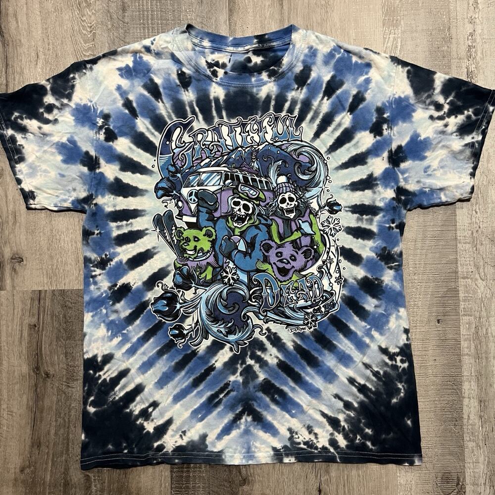 Grateful Dead Mountain Madness Blue Tie Dye Stealie Skull Band T Shirt Size L
